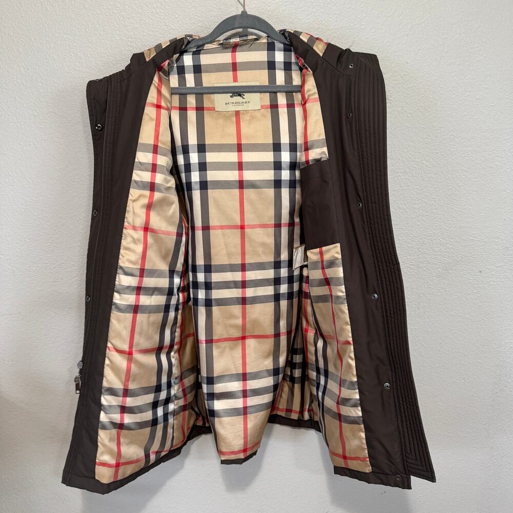 Burberry London Babthorpe Brown Parka Nova Check Fur Trim Hood Large - Picture 11 of 14